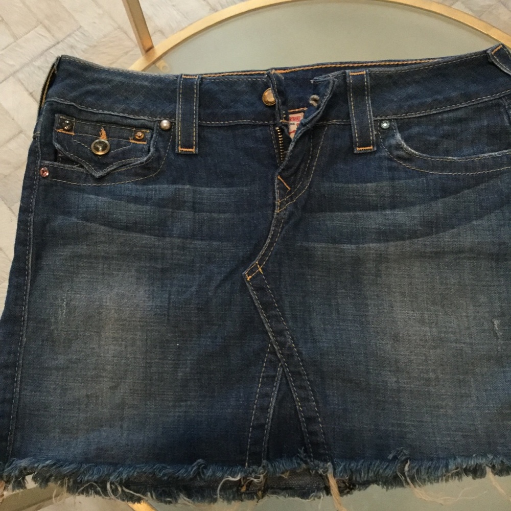 True Religion denim mini skirt bejewels hardware